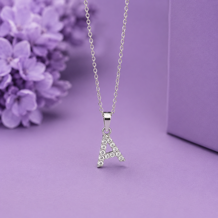 Initial Crystal Pendant Necklace Stainless Steel