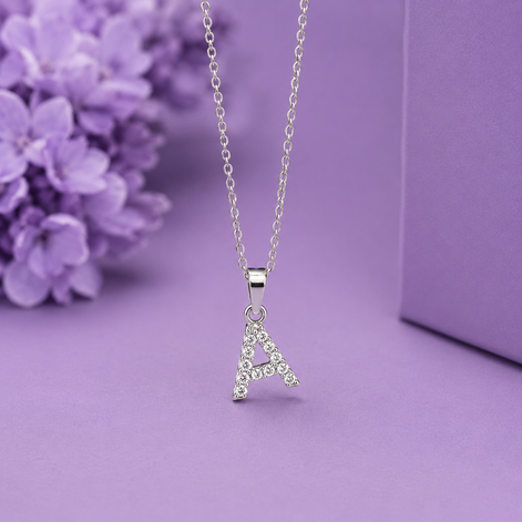 Initial Crystal Pendant Necklace Stainless Steel