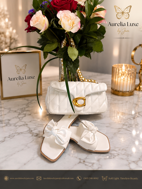 Coach Inspired Purse / Bow Sandals/ White Matching Sets