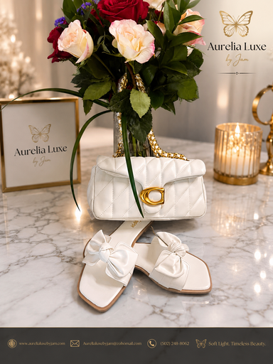 Coach Inspired Purse / Bow Sandals/ White Matching Sets