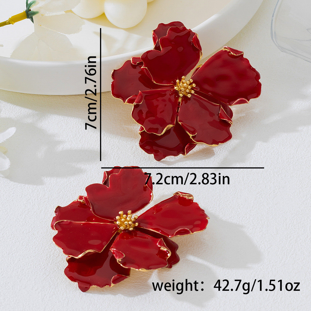 Bohemian Red Flower Metal Earrings Stainless Steel
