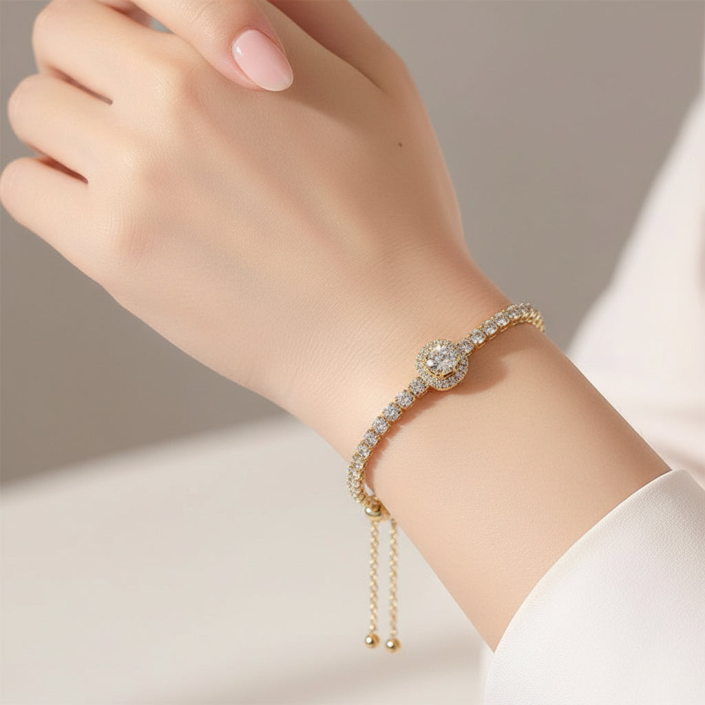 Geometric Diamond Bracelet for women in 316 Stainless Steel with Zircon Inlay and Cable Chain
