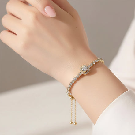 Geometric Diamond Bracelet for women in 316 Stainless Steel with Zircon Inlay and Cable Chain