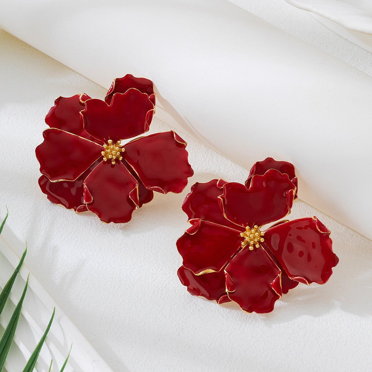Bohemian Red Flower Metal Earrings Stainless Steel