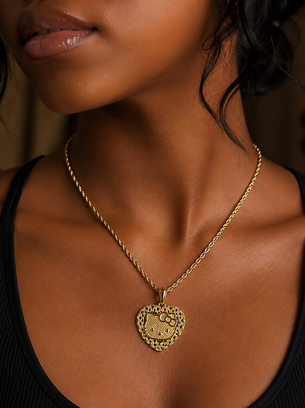 Luxe Kitty Heart Gold-Plated Stainless Steel Necklace