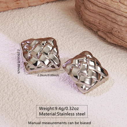 304 Stainless Steel Geometric Stone-free Square Ear Studs