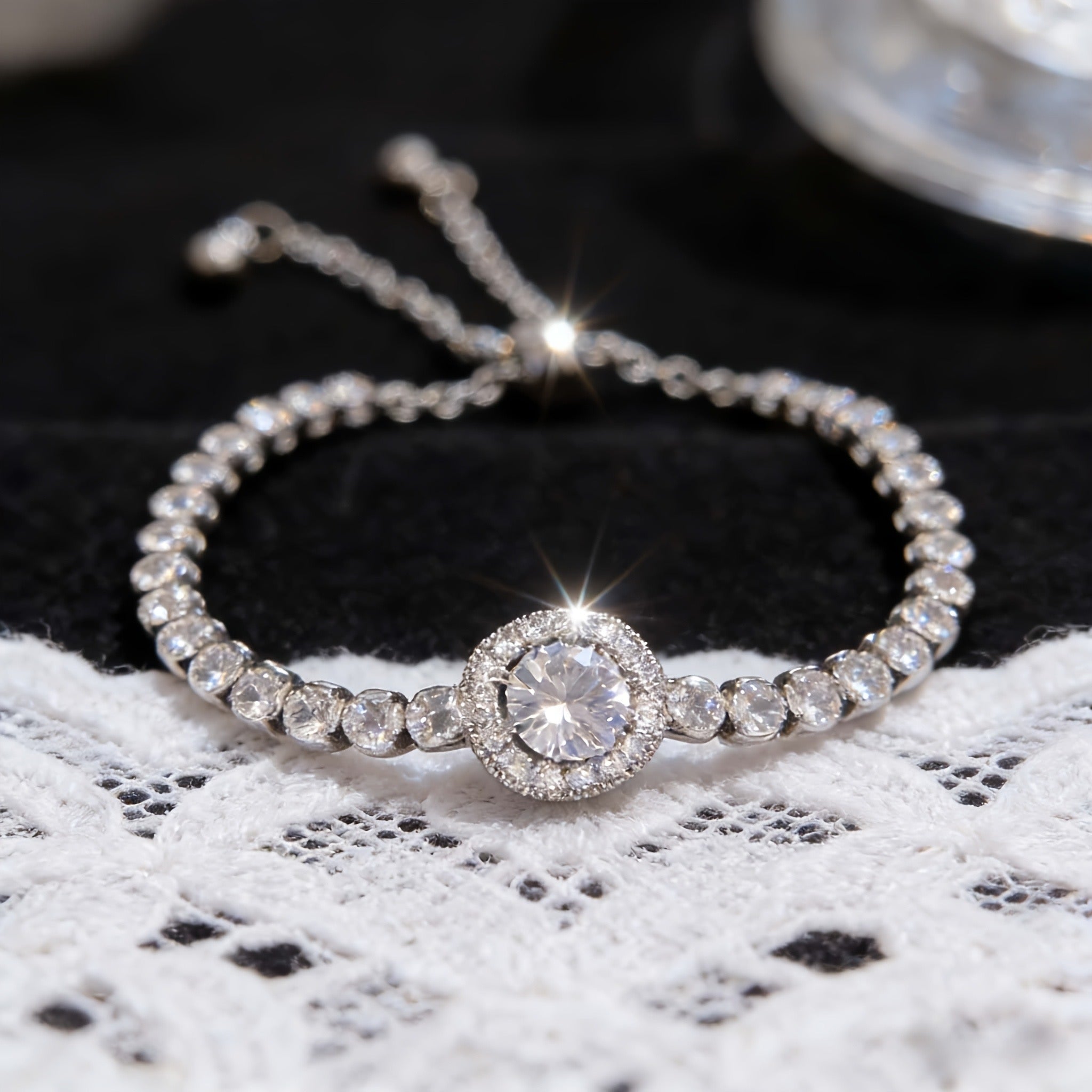 Geometric Diamond Bracelet for women in 316 Stainless Steel with Zircon Inlay and Cable Chain