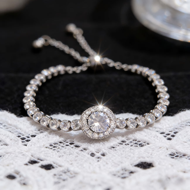 Geometric Diamond Bracelet for women in 316 Stainless Steel with Zircon Inlay and Cable Chain