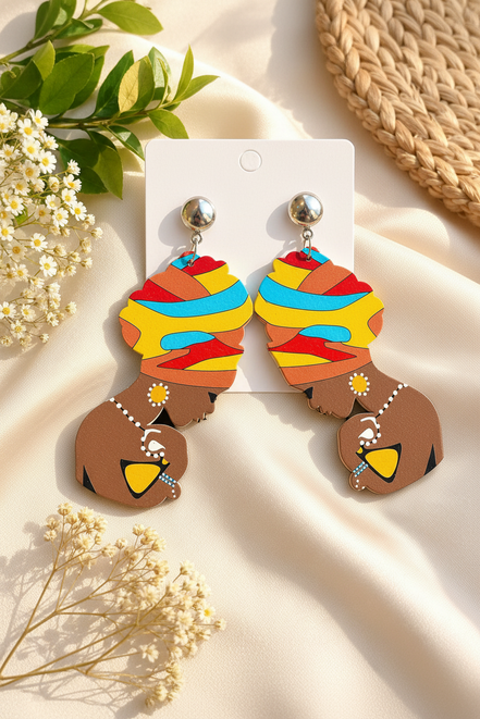 African Wrapped Women Dropped Earrings