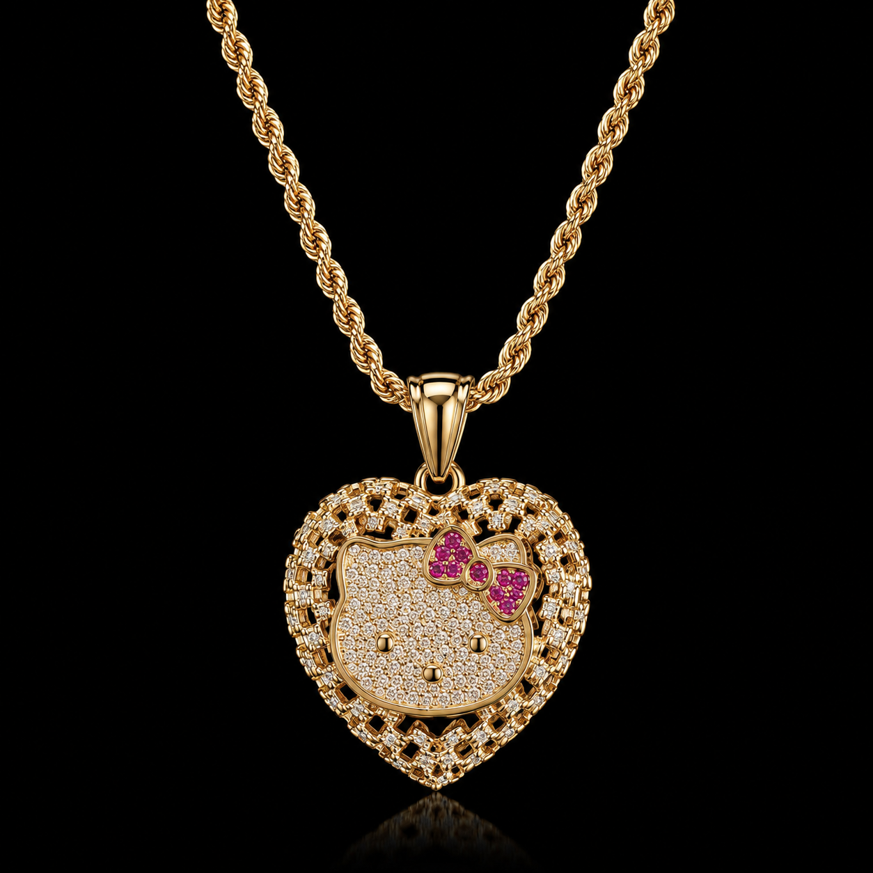 Luxe Kitty Heart Gold-Plated Stainless Steel Necklace