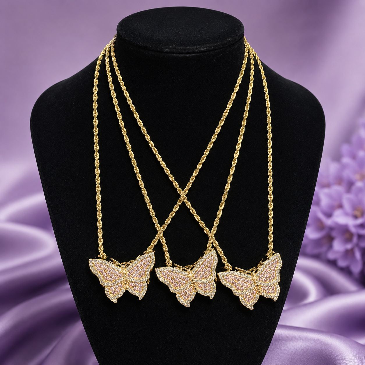 Aurelia Blush Butterfly Crystal Necklace