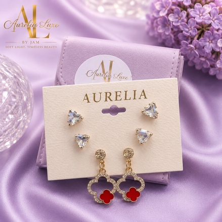 Aurelia Luxe Earrings Set With Clover Design and Gold Accents