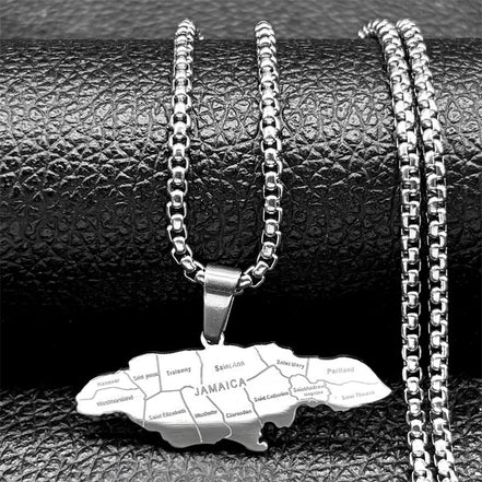 Couple Style Stainless Steel Jamaica Map and City Necklace