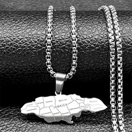 Couple Style Stainless Steel Jamaica Map and City Necklace