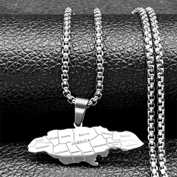 Couple Style Stainless Steel Jamaica Map and City Necklace