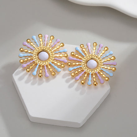 18k Gold Sunflower Earrings Stainless Steel