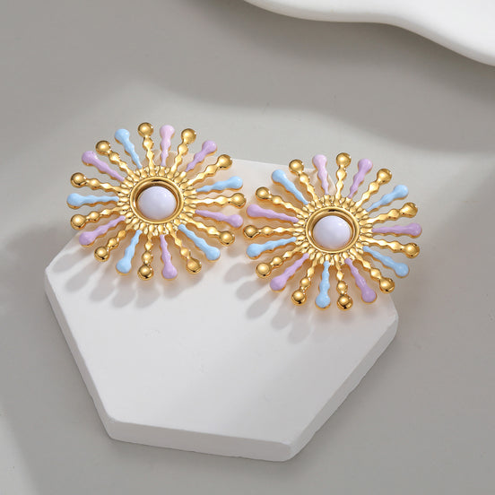 18k Gold Sunflower Earrings Stainless Steel