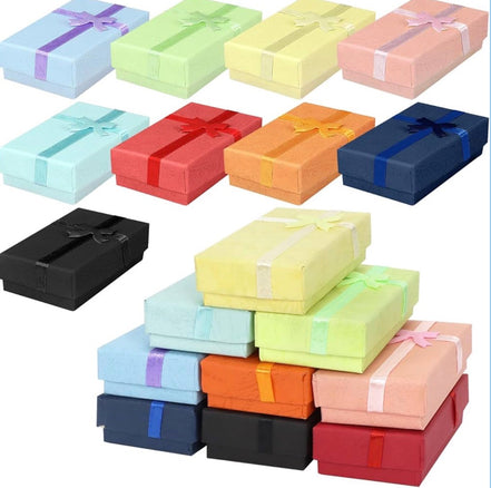 Jewelry Gifts Boxes, Cardboard Ring Boxes With Padding Gifts Paper Boxes Jewelry Storage Cube Satin Ribbons Bowknot (9 Colors, 3.15" x 1.97" x 0.98")
