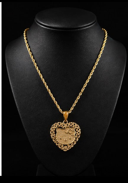 Luxe Kitty Heart Gold-Plated Stainless Steel Necklace