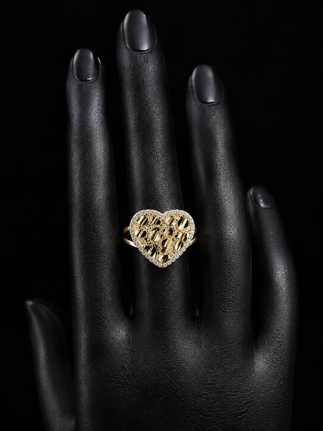 Golden Heart Radiance Statement Ring – Size 6- 9