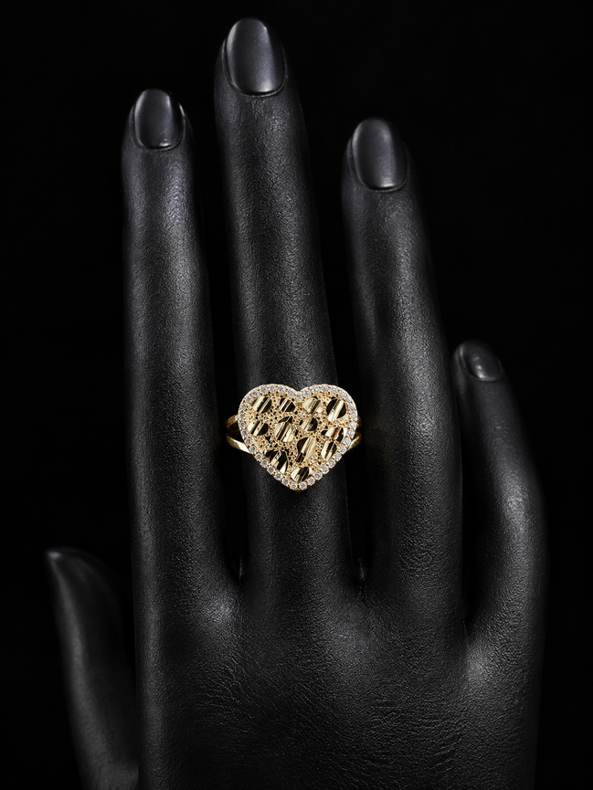 Golden Heart Radiance Statement Ring – Size 6- 9