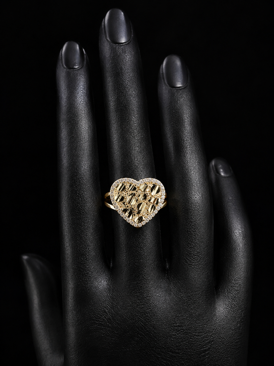 Golden Heart Radiance Statement Ring – Size 6- 9
