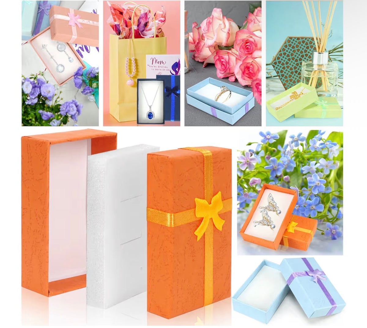 Jewelry Gifts Boxes, Cardboard Ring Boxes With Padding Gifts Paper Boxes Jewelry Storage Cube Satin Ribbons Bowknot (9 Colors, 3.15