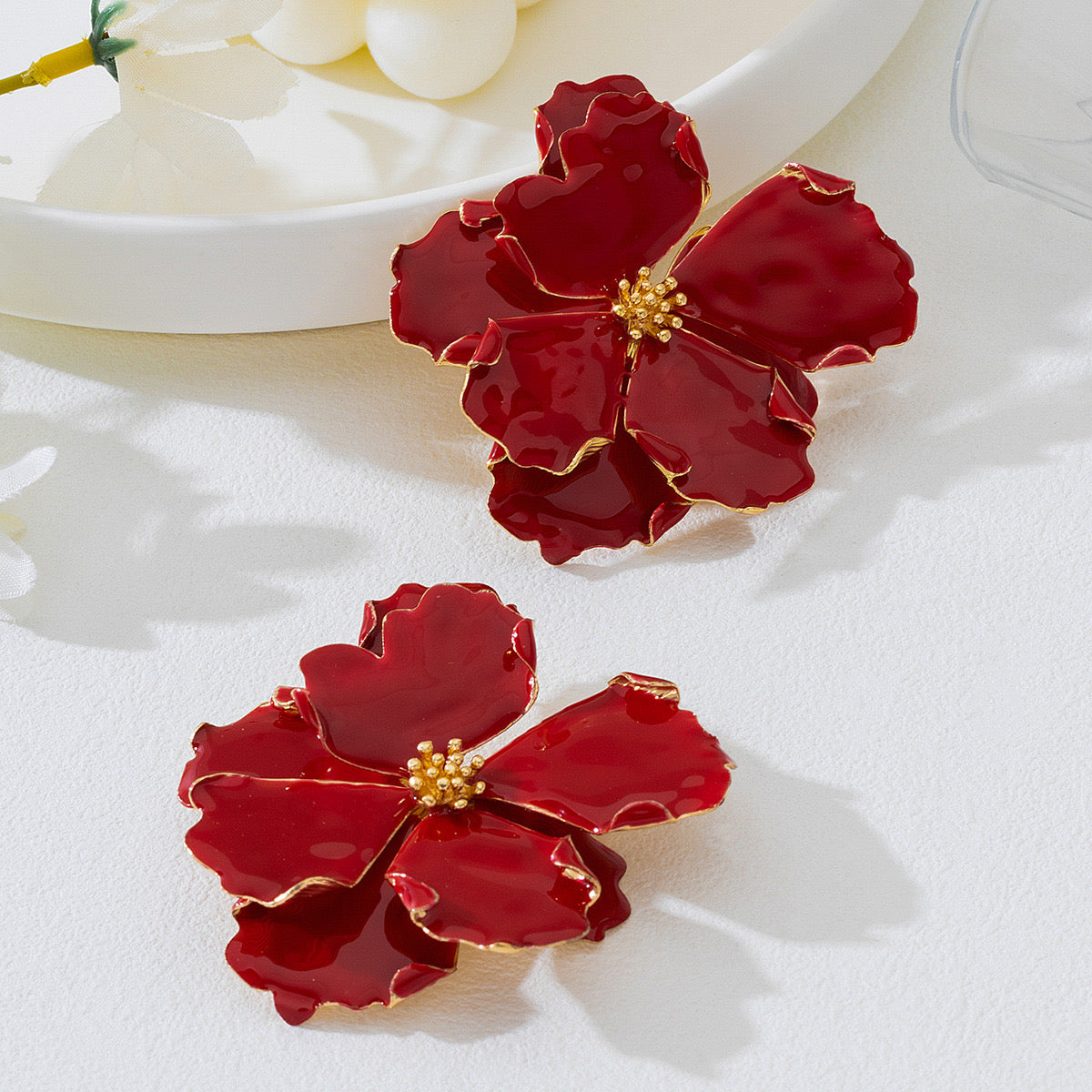 Bohemian Red Flower Metal Earrings Stainless Steel