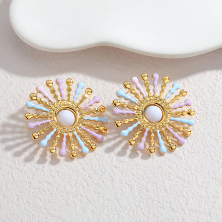18k Gold Sunflower Earrings Stainless Steel