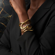 Fashion Niche Design Geometric Line color block Titanium Steel Bracelet Gold and silver contrast