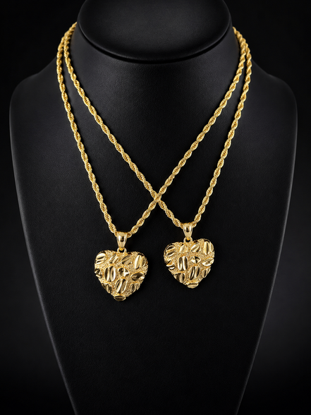 18K Gold-Plated Diamond Cut Heart Nugget Necklace