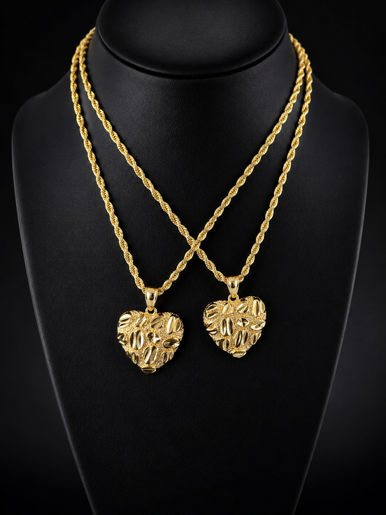 18K Gold-Plated Diamond Cut Heart Nugget Necklace