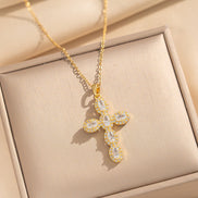 Luxury Zircon Cross Pendant Necklace – Stainless Steel (Gold or Silver)