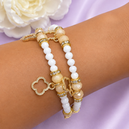 Aurelia Luxe Golden Clover Charm Beaded Bracelet Duo – Set of 2 ✨