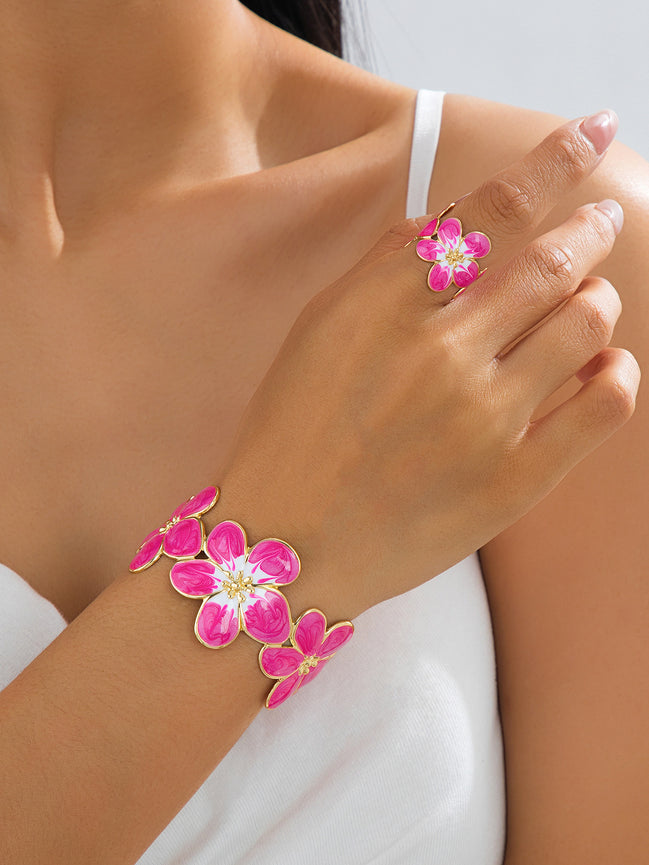 Brushed Iron Flowers Bangle for women with Electroplated Golden Plated Finish