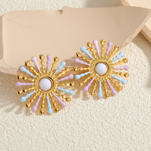 18k Gold Sunflower Earrings Stainless Steel