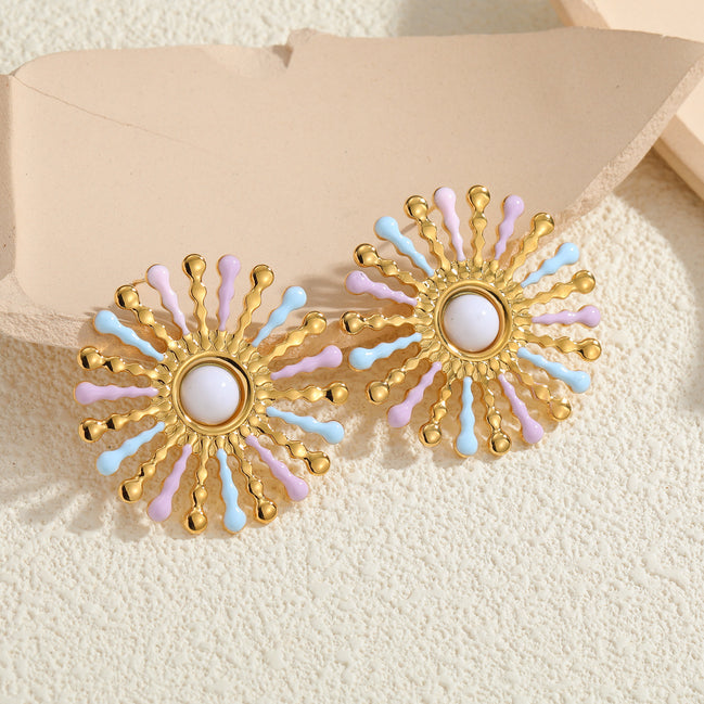 18k Gold Sunflower Earrings Stainless Steel
