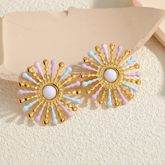 18k Gold Sunflower Earrings Stainless Steel