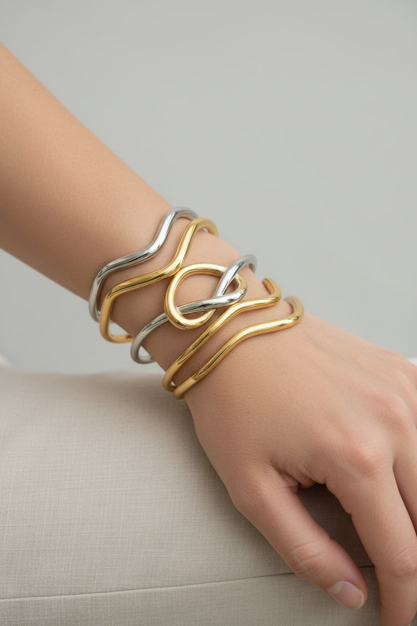 Fashion Niche Design Geometric Line color block Titanium Steel Bracelet Gold and silver contrast