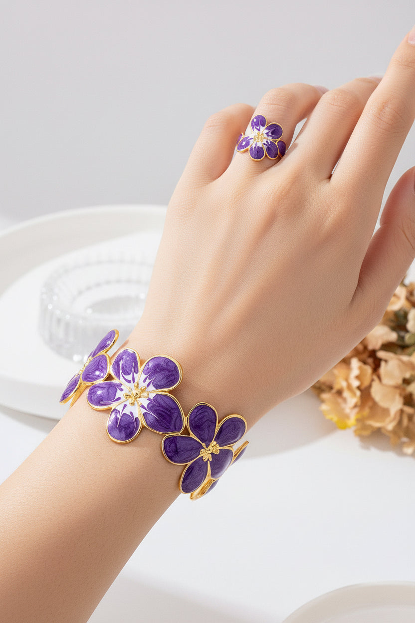Brushed Iron Flowers Bangle for women with Electroplated Golden Plated Finish