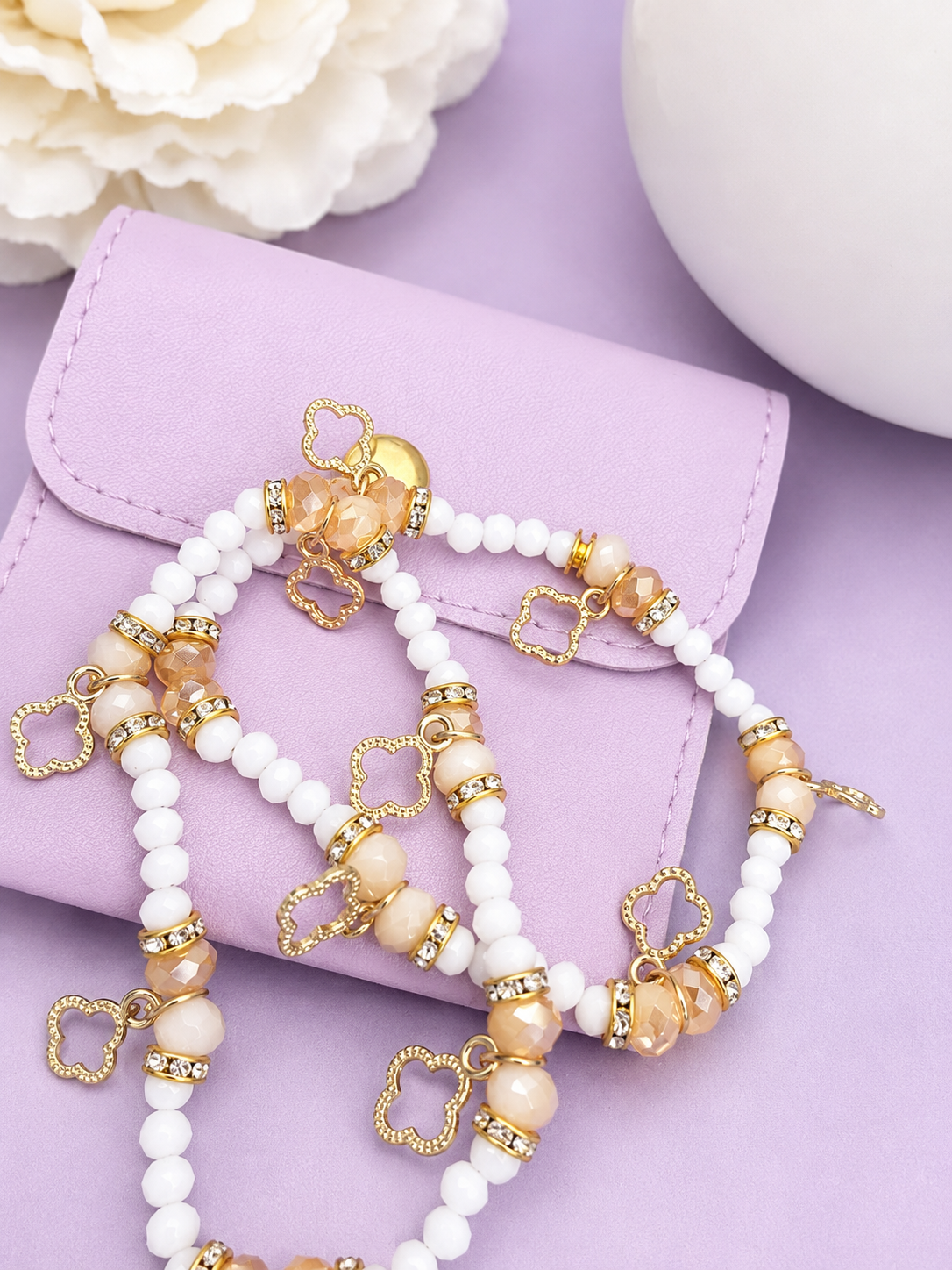 Aurelia Luxe Golden Clover Charm Beaded Bracelet Duo – Set of 2 ✨