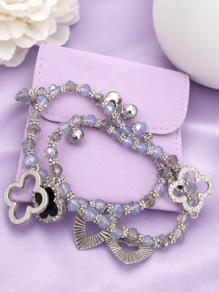 Aurelia Luxe Golden Clover Charm Beaded Bracelet Duo – Set of 2 ✨