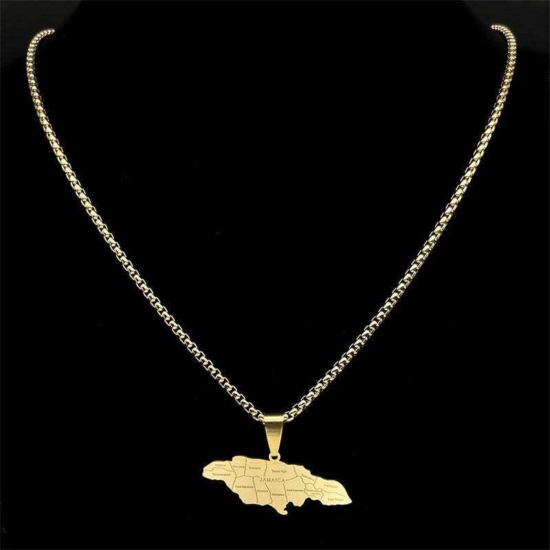 Couple Style Stainless Steel Jamaica Map and City Necklace