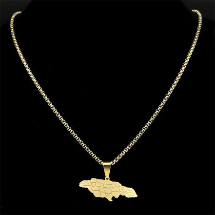Couple Style Stainless Steel Jamaica Map and City Necklace