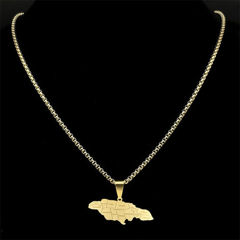 Couple Style Stainless Steel Jamaica Map and City Necklace