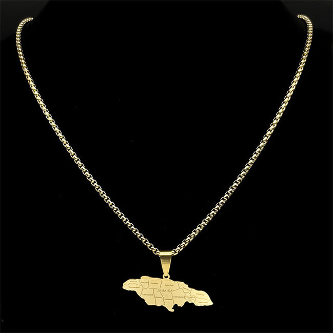 Couple Style Stainless Steel Jamaica Map and City Necklace