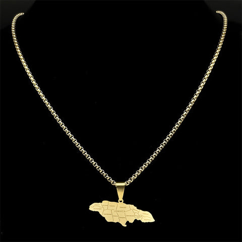 Couple Style Stainless Steel Jamaica Map and City Necklace