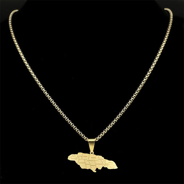 Couple Style Stainless Steel Jamaica Map and City Necklace