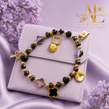 Aurelia Luxe Golden Clover Charm Beaded Bracelet Duo – Set of 2 ✨