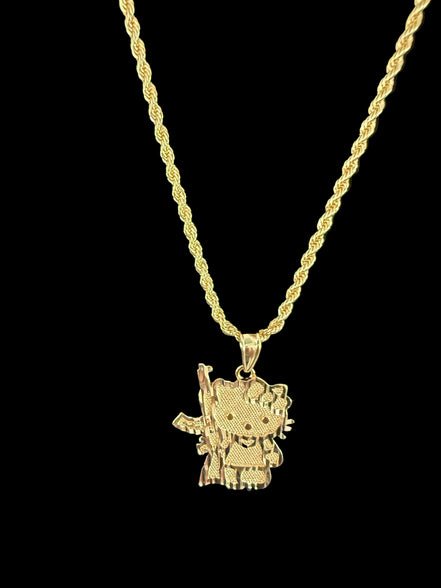18K Gold-Plated Diamond Cut AK Kitty Nugget Necklace